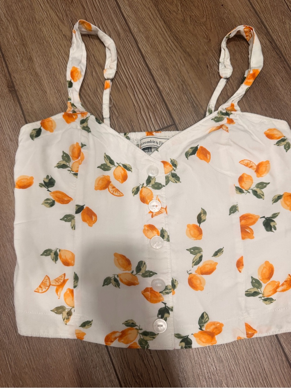 Abercrombie & Fitch White Lemon-Print Button Front Crop Cami